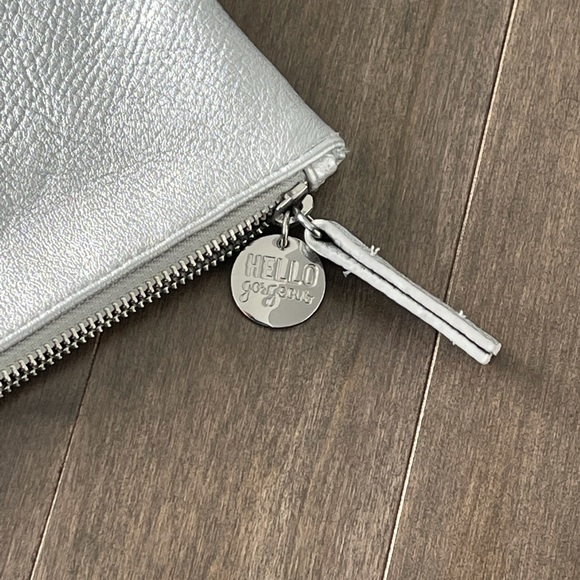 INDIGO Metallic Silver Shiny Folding Clutch Purse Handbag - Picture 3 of 4